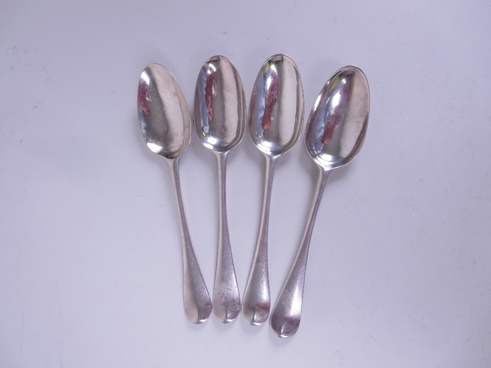 Four George III silver Dessert Spoons, hanovarian pattern engraved bird's head crests, London