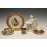 A group of 19th Century Porcelains, comprising a Coalport dessert plate printed and coloured with