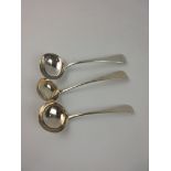 Three silver Sauce Ladles, old english pattern, London circa 1770 and 1824, and Glasgow 1852