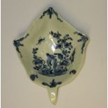 A Worcester Pickle Dish, circa 1756, of ivy leaf shape, painted in blue with 'The Two-Peony Rock