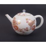 An 18th Century rouge de fer porcelain Teapot and Cover, c.1720, of bullet shape, painted with