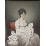 ENGLISH SCHOOL CIRCA 1805. Portrait of Mrs John Brett, seated with her two eldest children Elizabeth