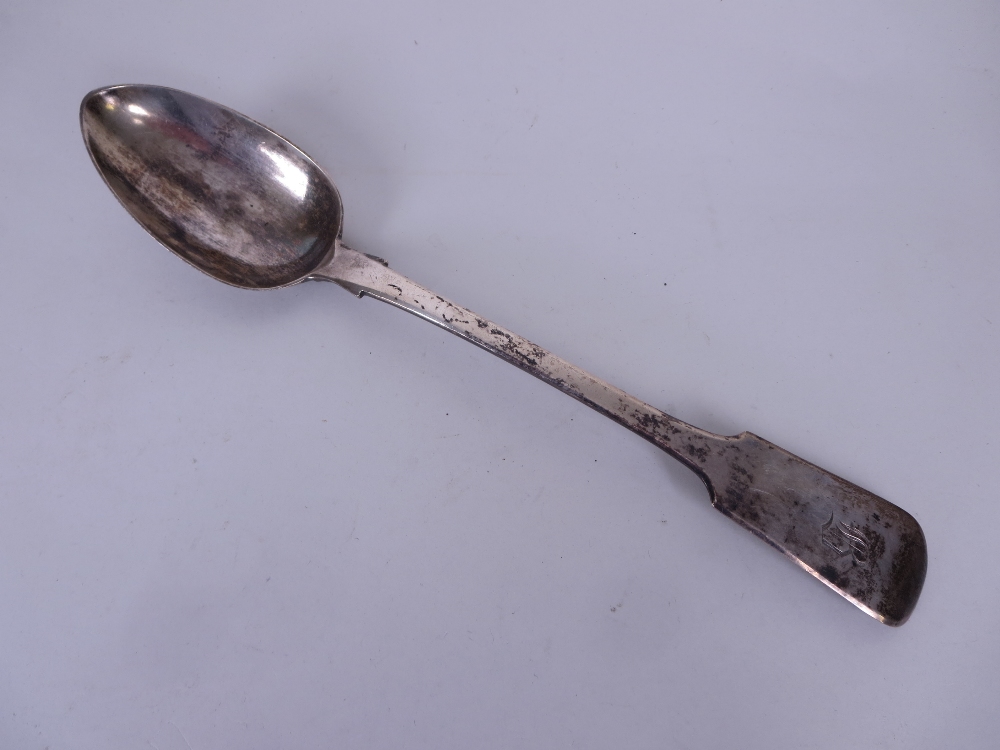 A George IV silver Basting Spoon, fiddle pattern engraved initial B, London 1828