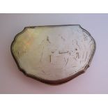 A Mother of Pearl Box engraved figures to lid with white metal mounts