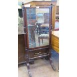 A 19th Century mahogany cheval Robing Mirror on turned supports, 4ft 7in H