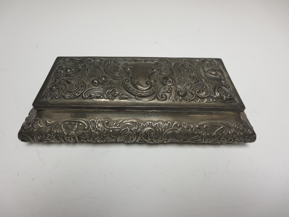 A Victorian silver Casket embossed masks, flowers and leafage scrolls, rococo cartouche with - Image 2 of 2