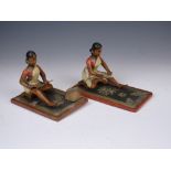 Two 19th Century South Indian wood Figurines, c. 1860, painted and varnished, bases with inscribed