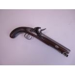 A Flintlock Officer's Pistol by Blanch. Large calibre 8 inch barrel with swivel ramrod. Engraved