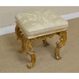 A Continental gilt gesso rococo Dressing Stool, 18 x 40in