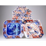 Three Japanese Imari shaped Dishes, Meiji Period, comprising a lozenge dish painted with HoHo bird