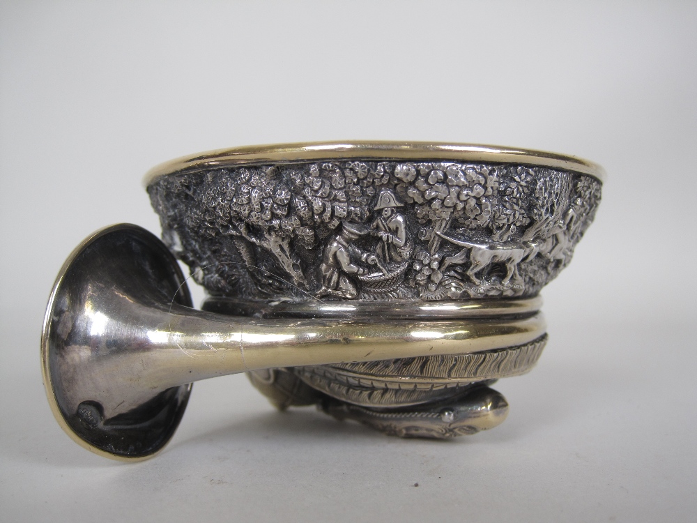 A fine quality Scandinavian silver and parcel-gilt Hunting Cup with detailed stag hunting scene - Image 3 of 11