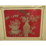 A Chinese metal thread-embroidered silk Picture, c. 1900, decorated with a baluster vase and