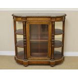 A 19th Century burr walnut Cabinet in the form of a small Credenza with glazed central door