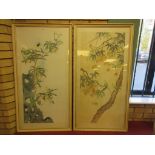 A pair of Chinese Watercolours of birds amongst fruit, 33 x 17in, framed and glazed