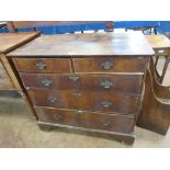 An 18th Century walnut Chest of two short and three long graduated drawers, crossbanded and on