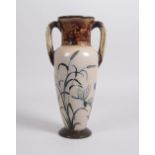 A Martin Brothers two handled salt glazed stoneware Vase incised dragonflies and rushes, incised