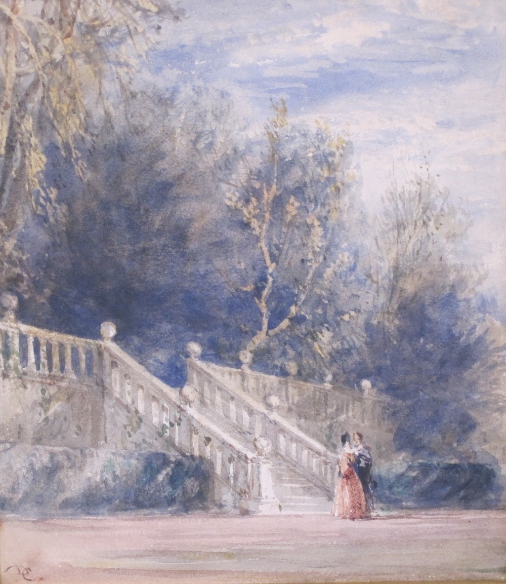 DAVID COX, OWS (1783-1859)'Terrace, Haddon Hall'bears added initials 'DC' (lower left)with