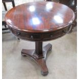 A 19th Century mahogany circular Drum Table fitted three frieze drawers and three dummy drawers,