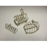 A William IV silver wirework Toastrack on ball feet, London 1830, small lancet Toastrack,