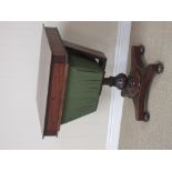 A William IV mahogany Sewing Table with sliding green pouch and frieze drawer on leafage carved