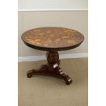 A 19th Century Dutch Marquetry Breakfast Table with cherub, bird and floral inlaid circular top on