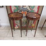 A pair of George III style mahogany oval Kettle Stands with shaped galleries, fitted pull out stands