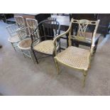 Four 19th Century caned Chairs, comprising a simulated bamboo chinoiserie brown and gilt lacquered