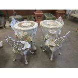A pair of 19th Century white painted cast iron circular Garden Tables with Britannia figural