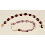 An Amethyst Bracelet set oval-cut stones and a similar Bracelet set synthetic stones