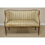 An Edwardian mahogany framed Settee with satinwood banding and stringing with striped upholstery