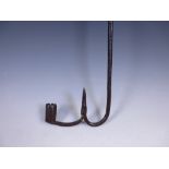 An early wrought iron hanging Rushlight/Candle Holder, 2ft