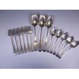 A part Set of Georgian and Victorian silver Cutlery old english pattern engraved cockerel crest,