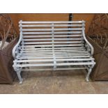 *A galvanised two seater Bench with scroll arms and feet, 3ft 7in W (Sold plus VAT)