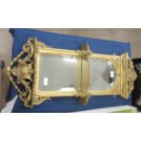 A 19th Century gilt set of mirror back Wall Shelves with shell and leafage scroll surmount, the
