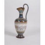 A Doulton Lambeth stoneware Ewer by Hannah Barlow incised cattle between green foliate bands, HB