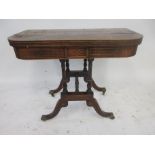 A good 19th Century rosewood and tulipwood crossbanded Card Table, inlaid foldover top and tablet-