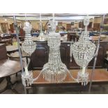 A cut glass three branch Chandelier with six tiers of droppers surrounding a steel frame, 2ft 4in D