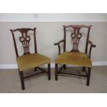Set of seven 19th Century mahogany Chippendale style Dining Chairs with carved top rails, pierced