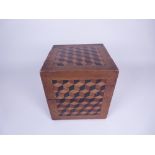 A 19th Century mahogany and parquetry veneered square Box containing four square glass rose water