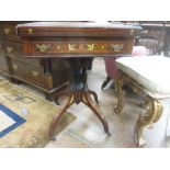 A late Victorian rosewood Envelope Card Table with satinwood and ivory urn and scroll inlay,
