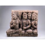 Northern Thai Khmer-style terracotta bas relief, Chiang Mai, 20th C., depicting four seated
