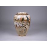 A fine Japanese satsuma Vase by KINKOZAN, Meiji Period, decorated with a continuous scene of a