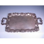 A large white metal two handled shaped oblong Tea Tray and a quantity of plated items including