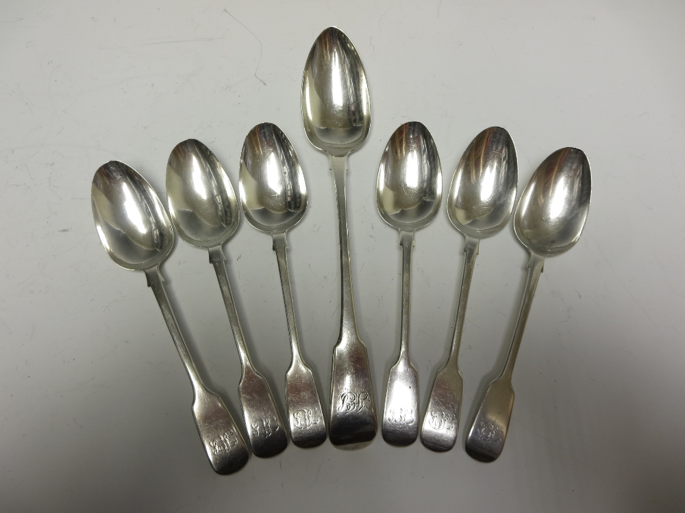 A George III silver Gravy Spoon fiddle pattern engraved initials, London 1814 and six similar