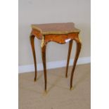 A Victorian French marquetry Dressing Table with gilt metal mounts, hinged cover on slender cabriole