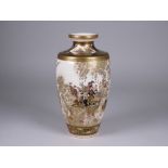 A fine Japanese satsuma Vase by KINKOZAN, Meiji Period, of slender oviform with waisted neck, the