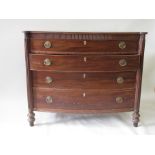 A Regency mahogany bowfront Chest, the reeded top with outset corners above reeded columns, reeded