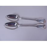 A pair of Victorian silver Gravy Spoons, fiddle and thread pattern engraved initials, London 1866,