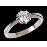 A Diamond single stone Ring claw-set old-cut stone, estimated 0.80cts, in white gold stamped 18ct,