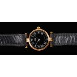 A Lady's Must de Cartier quartz Wristwatch, the black dial with roman numerals in silver gilt case
